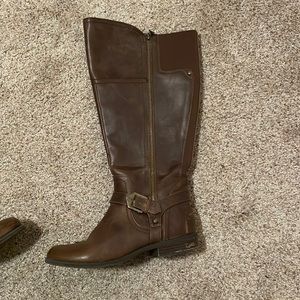 Guess brown long wide calf boots